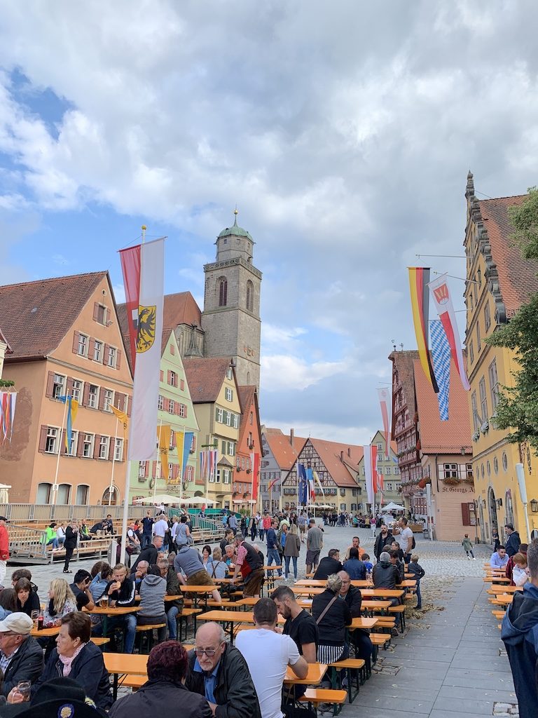 Dinkelsbühl is another of the medieval walled cities on the Romantic Road in Germany, and at the intersection of what were two important trade routes.