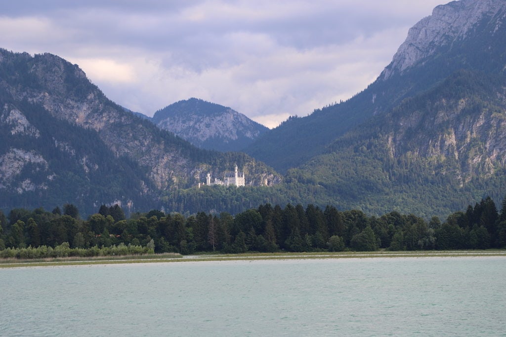 Lake with mountains in background.