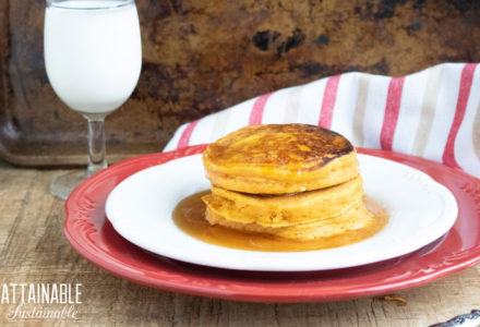 Who else loves fruit pancakes? They are such an easy breakfast, and I always make too many on purpose so I have to freeze some for later!