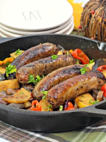 Get ready for a flavor explosion with this bratwurst skillet recipe. Roasting these ingredients together melds the flavors into a pan of pure deliciousness.