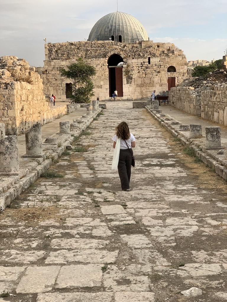 woman walking towards Jordan museum 