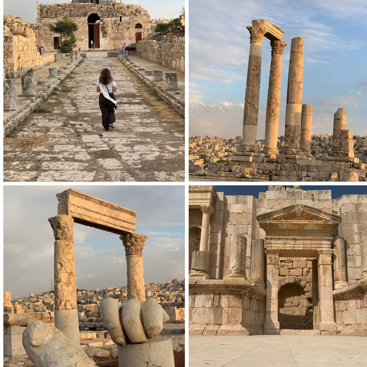 Collage of photos from Amman Jordan including ruins.
