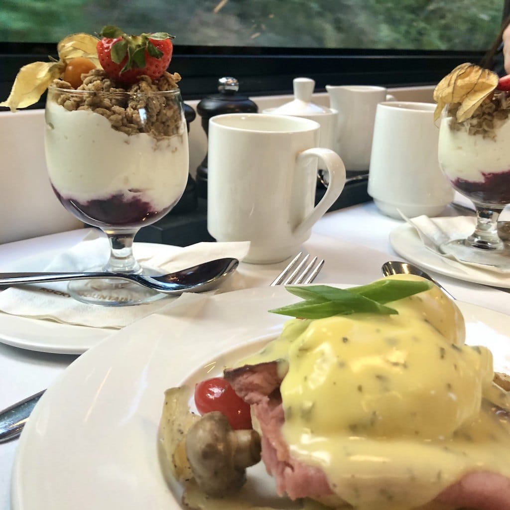 Being spoiled on a Rocky Mountaineer train trip is not just about those views, though they are spectacular! This train serves gourmet meals, too!