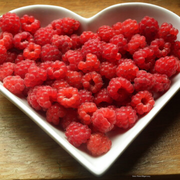 berries in heart shaped bowl
