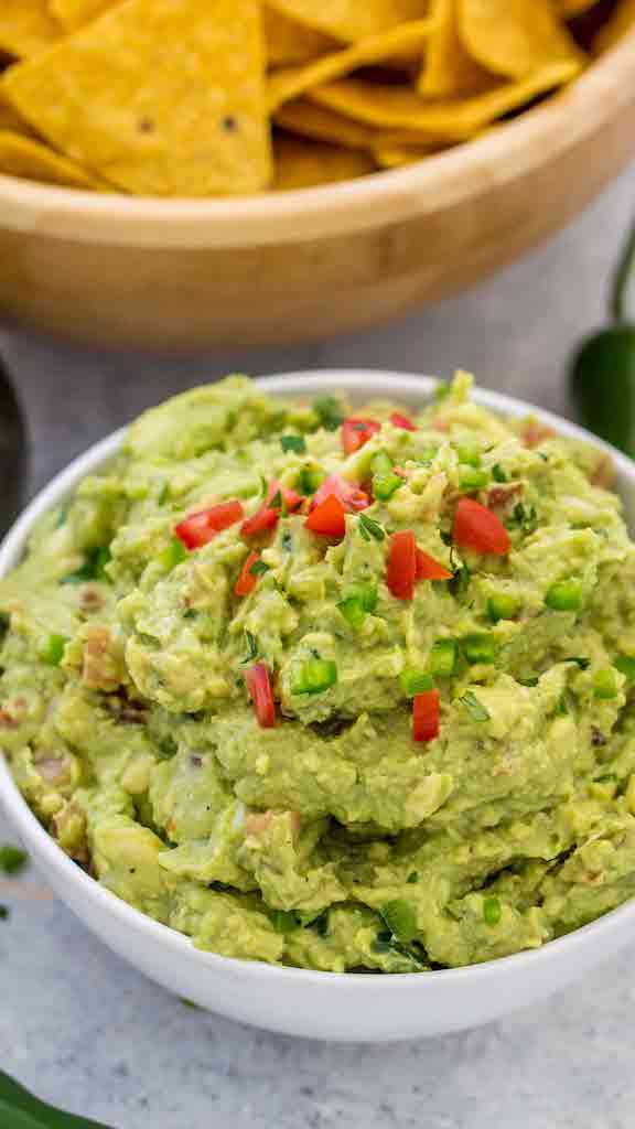 Guacamole in a white bowl.