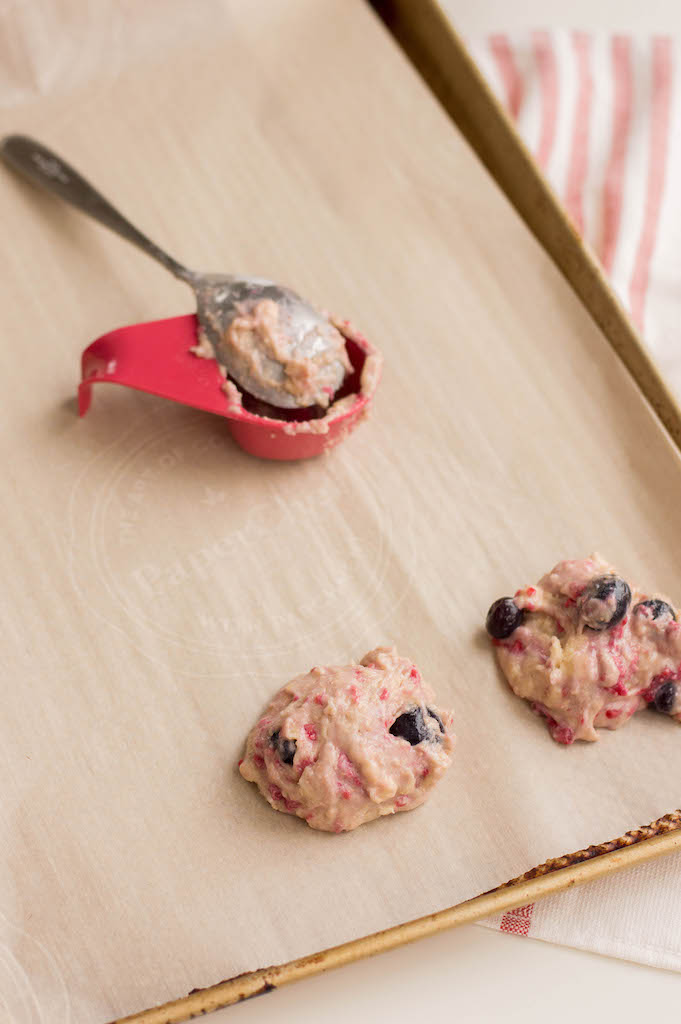 Scoops of batter on parchment paper.