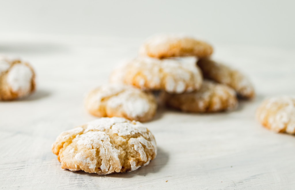 Amaretti cookies on marble counter