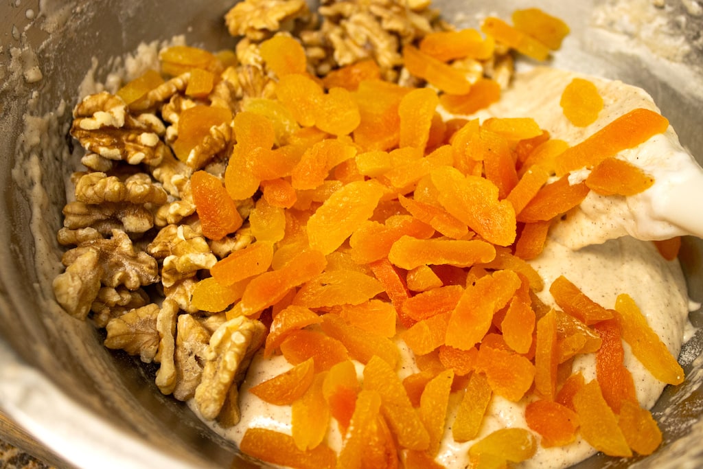 apricots and walnuts in biscotti batter
