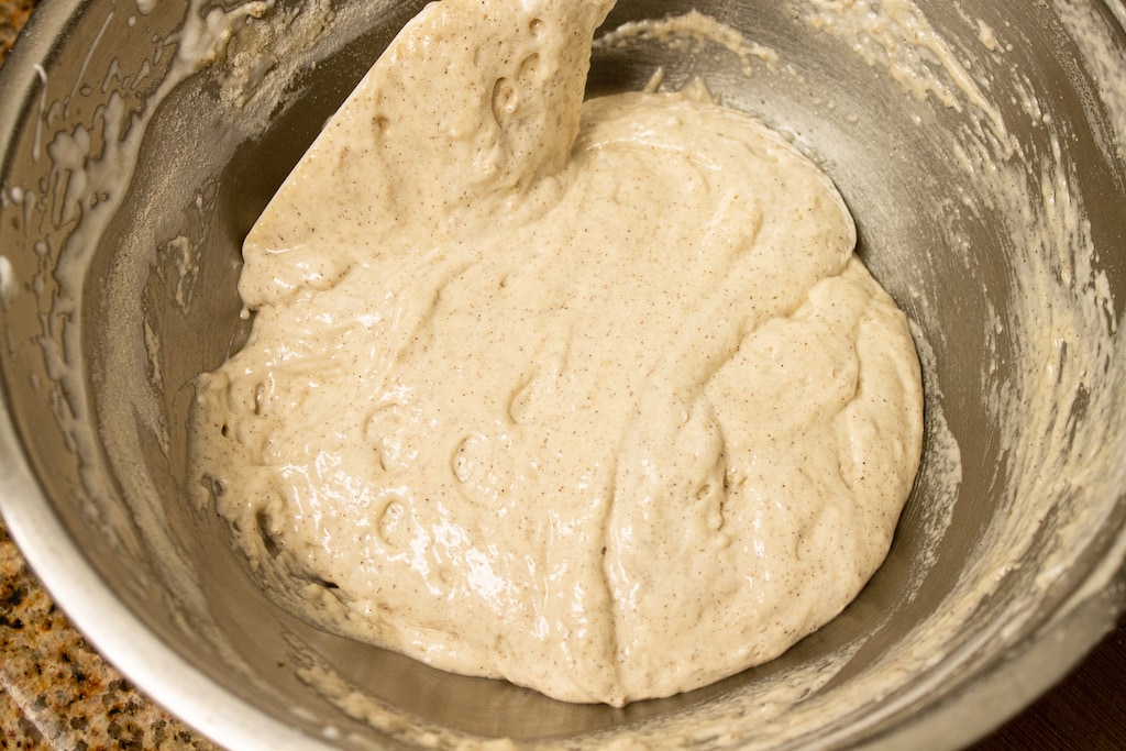 folding in flour to biscotti batter