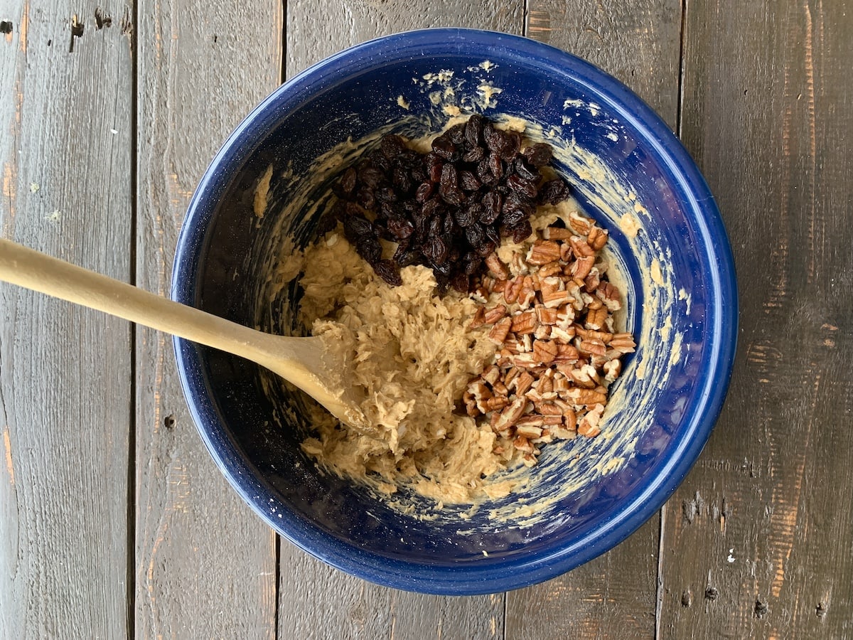 oatmeal batter with raisins and pecans 