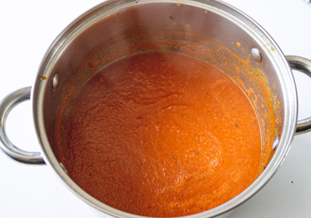 tomato soup in stock pot