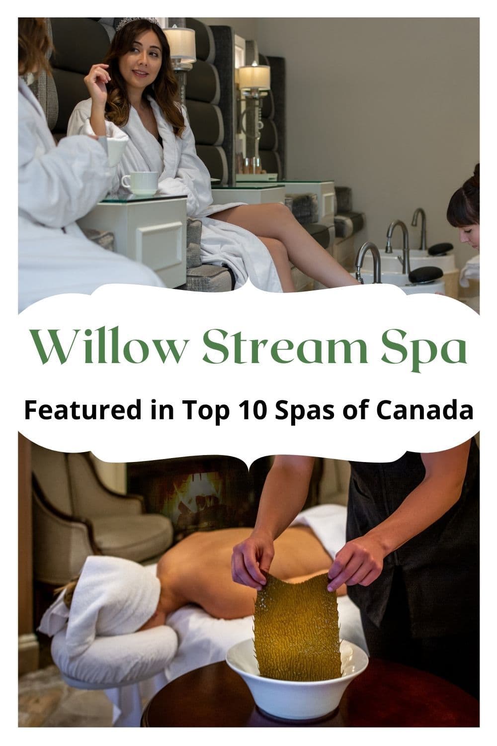 Willow Stream Spa Pinterest graphic, ladies at spa