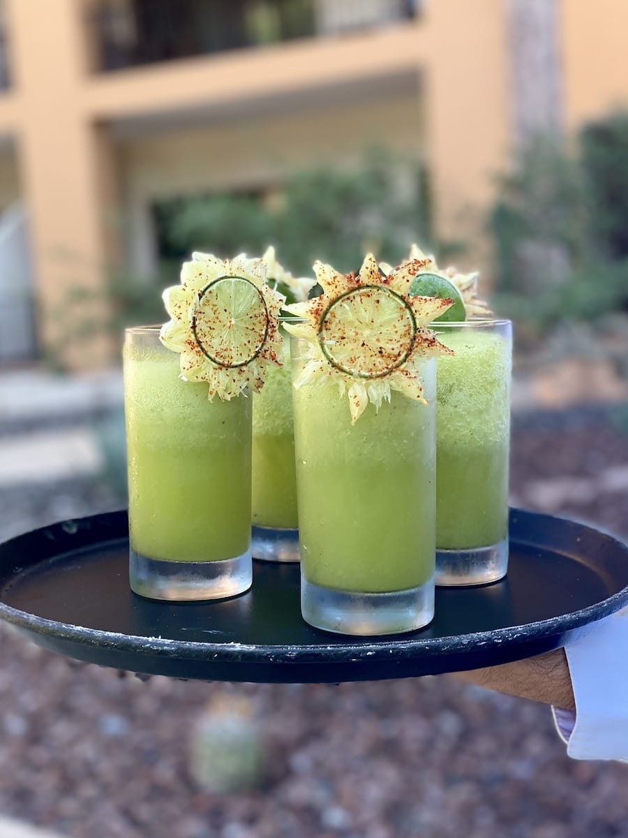 Green Cocktails on a tray