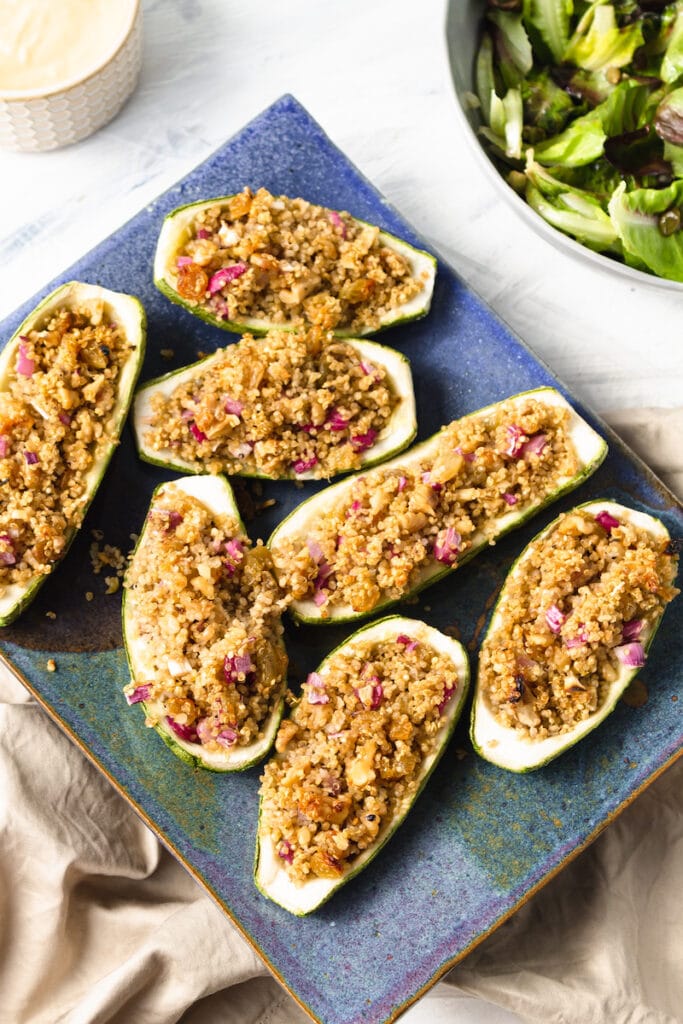 stuffed zucchini on platter