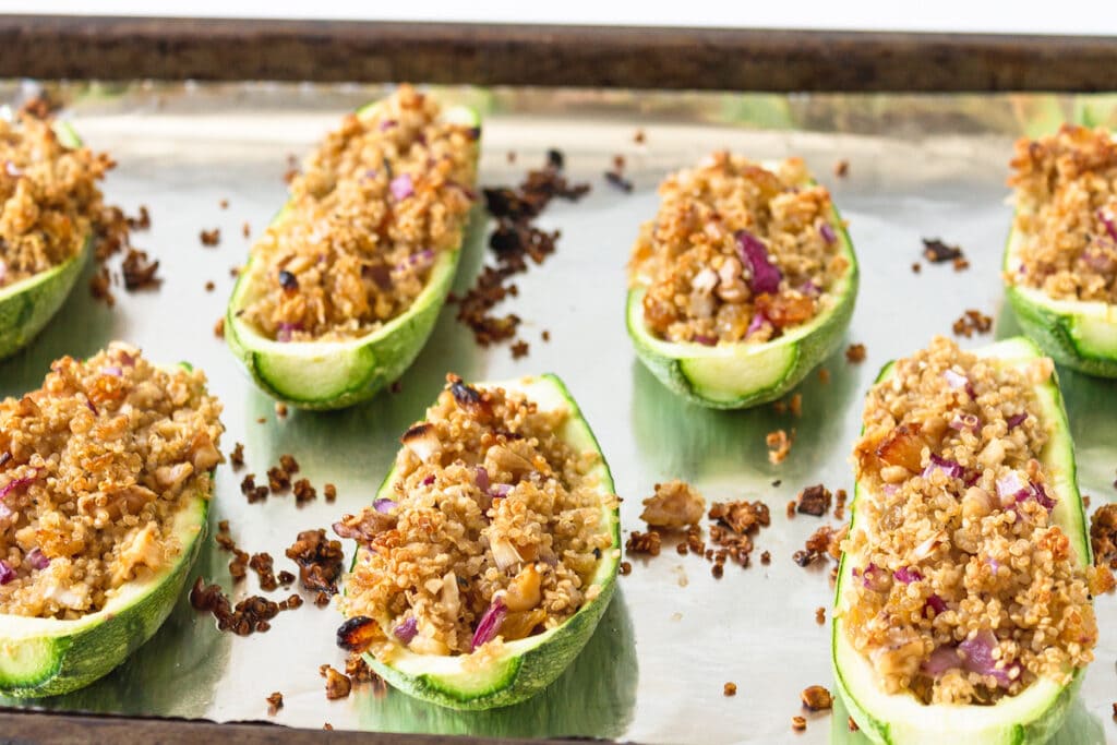 baked vegan
stuffed zucchini on foil