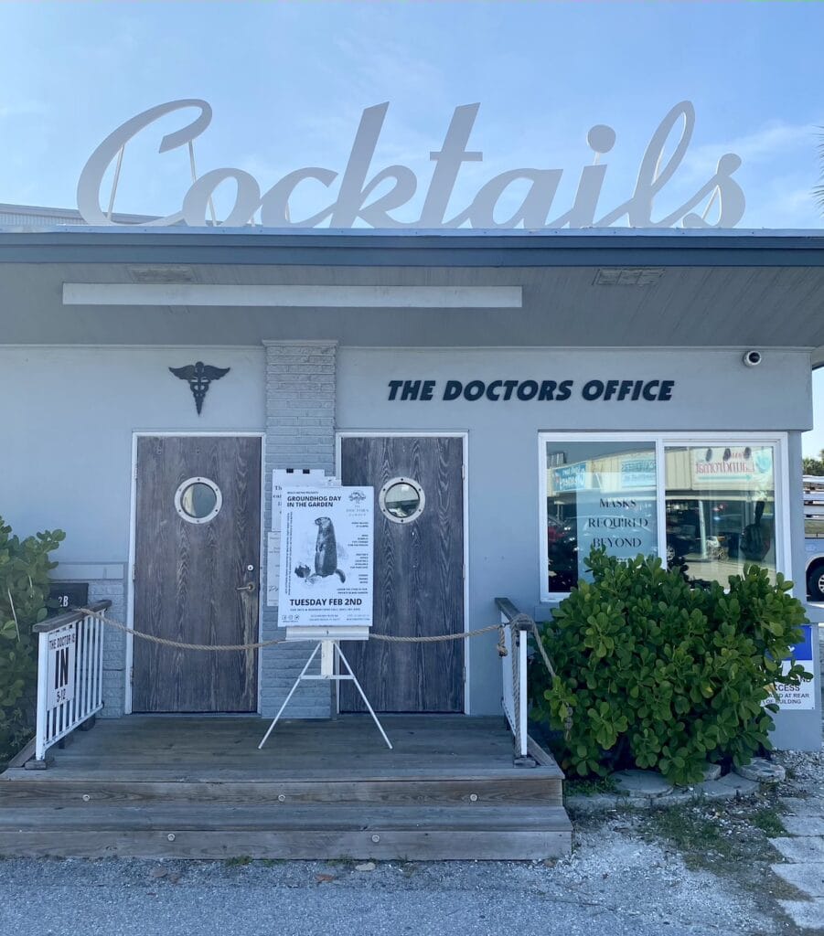 Front of The Doctor's Office bar on Anna Maria Island.