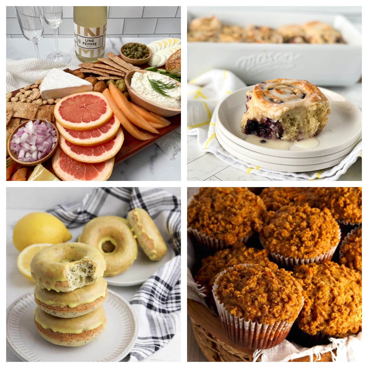 Collage of breakfast foods.