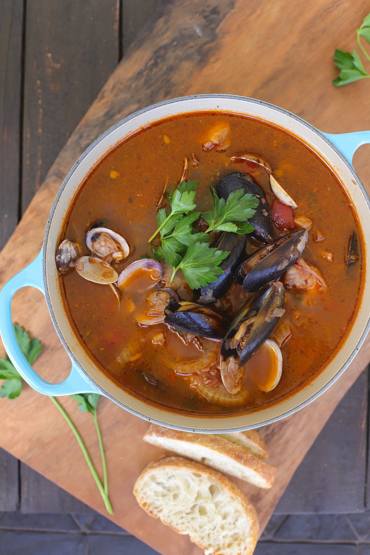The best fish stew is Cioppino with mussels and clams.