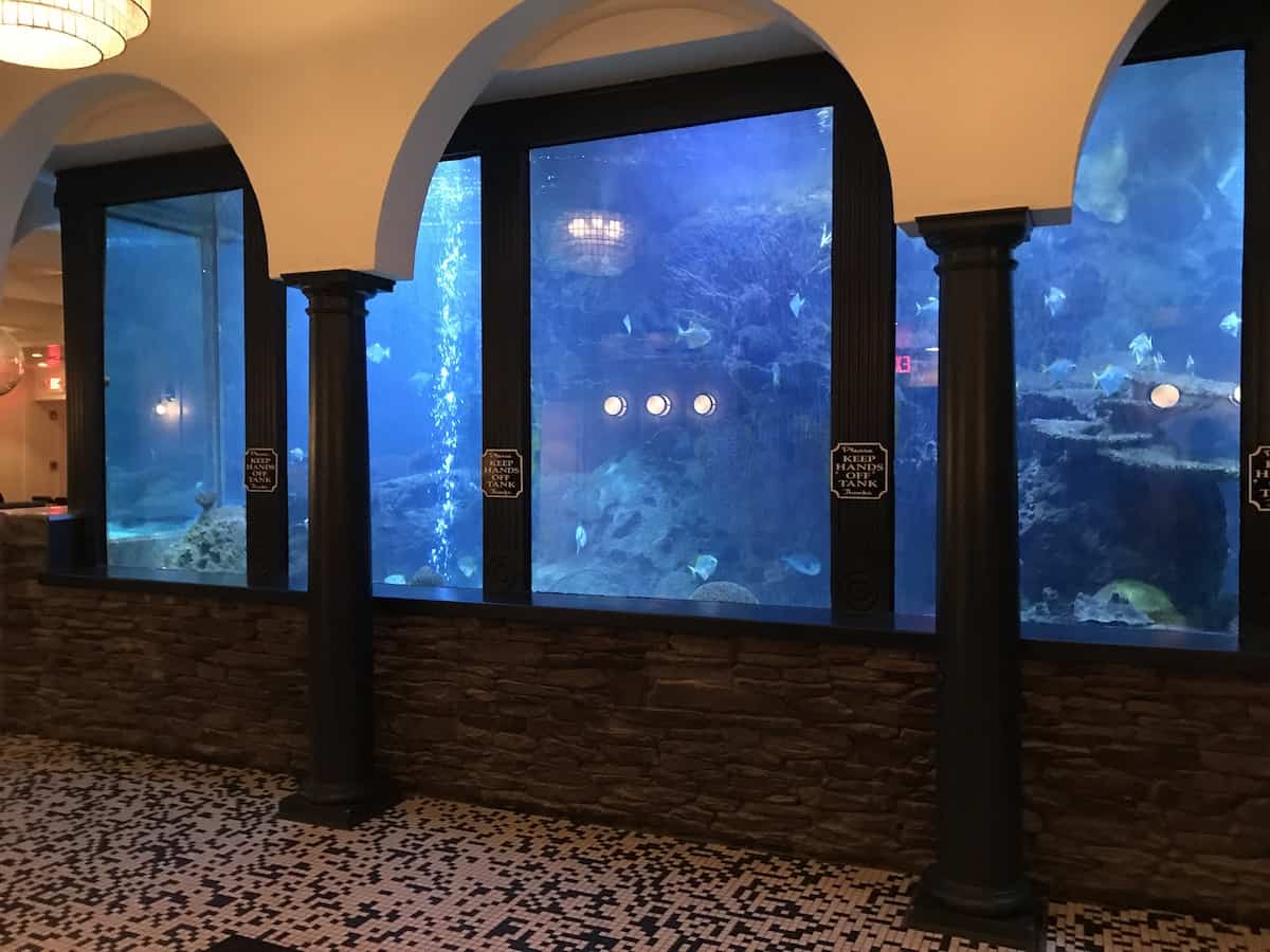 Salt water aquarium in a restaurant.