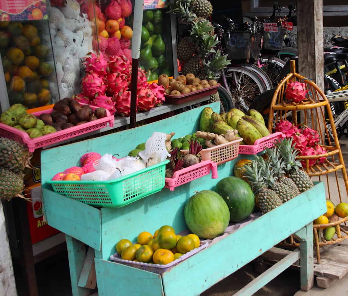 Food market fruit stand in Indonesia.