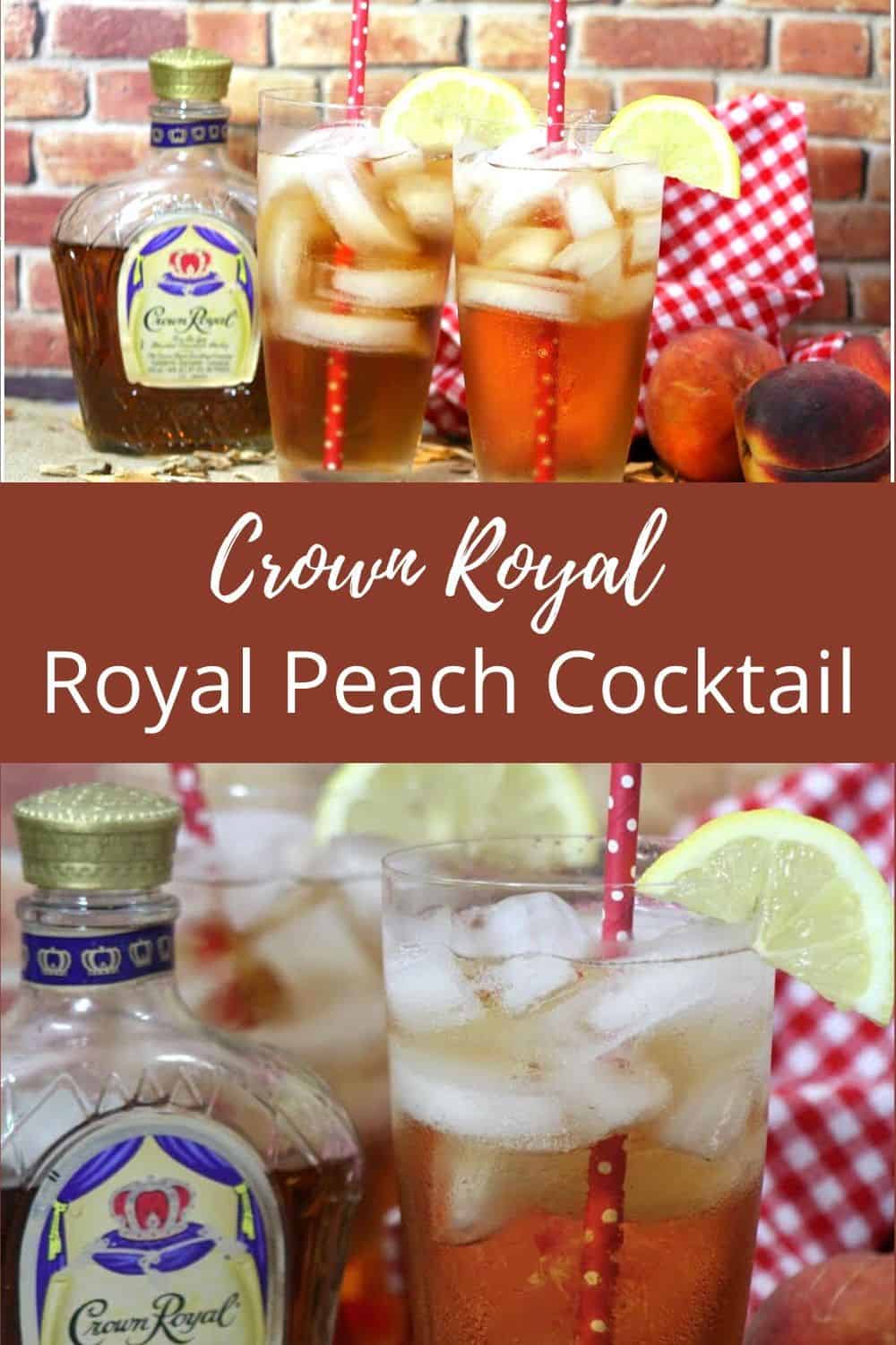 Pinterest image with cocktails and bottles of Crown Royal.