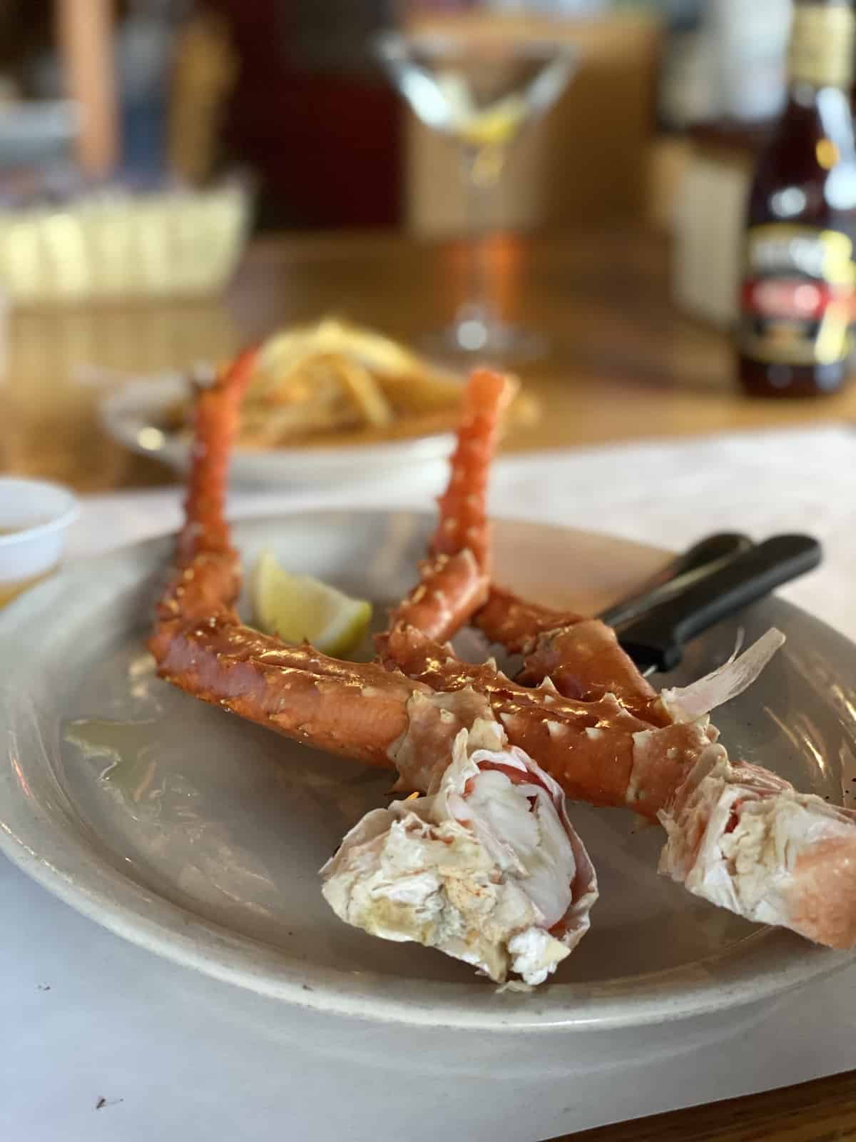 Crab legs on a white plate.