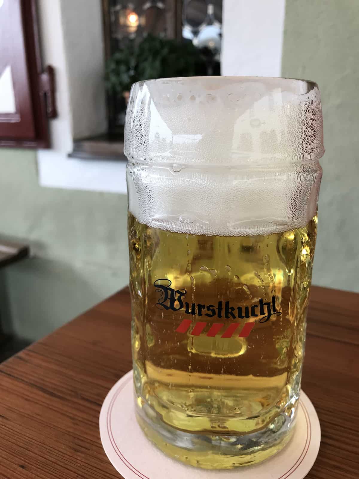 Beer at the Historic Sausage Kitchen in Regensburg Germany.