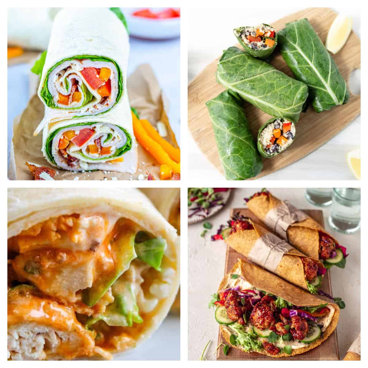 Collage of wraps for lunch.