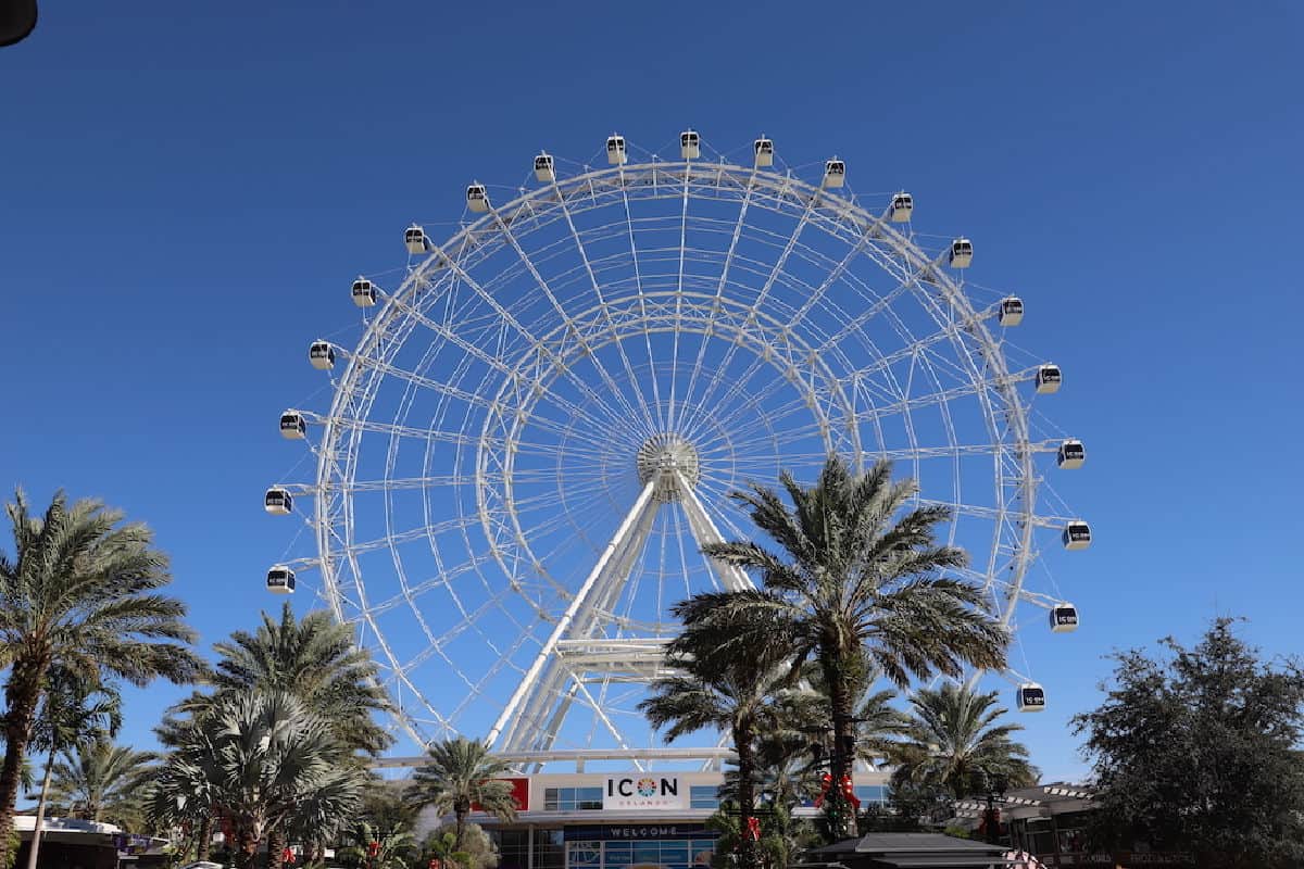 Ferris Wheel against a blue sky.