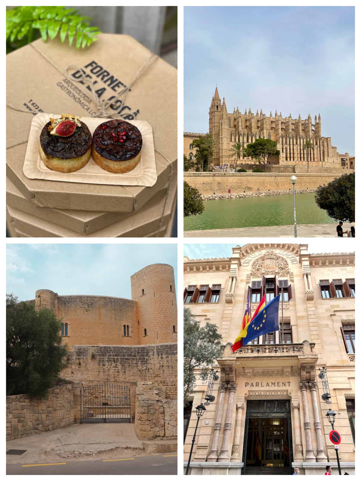 The Parlament, Bellver Castel, Palma Cathedral, and pastries in Palma de Mallorca. 