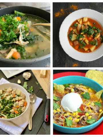 Chicken soups in a collage.