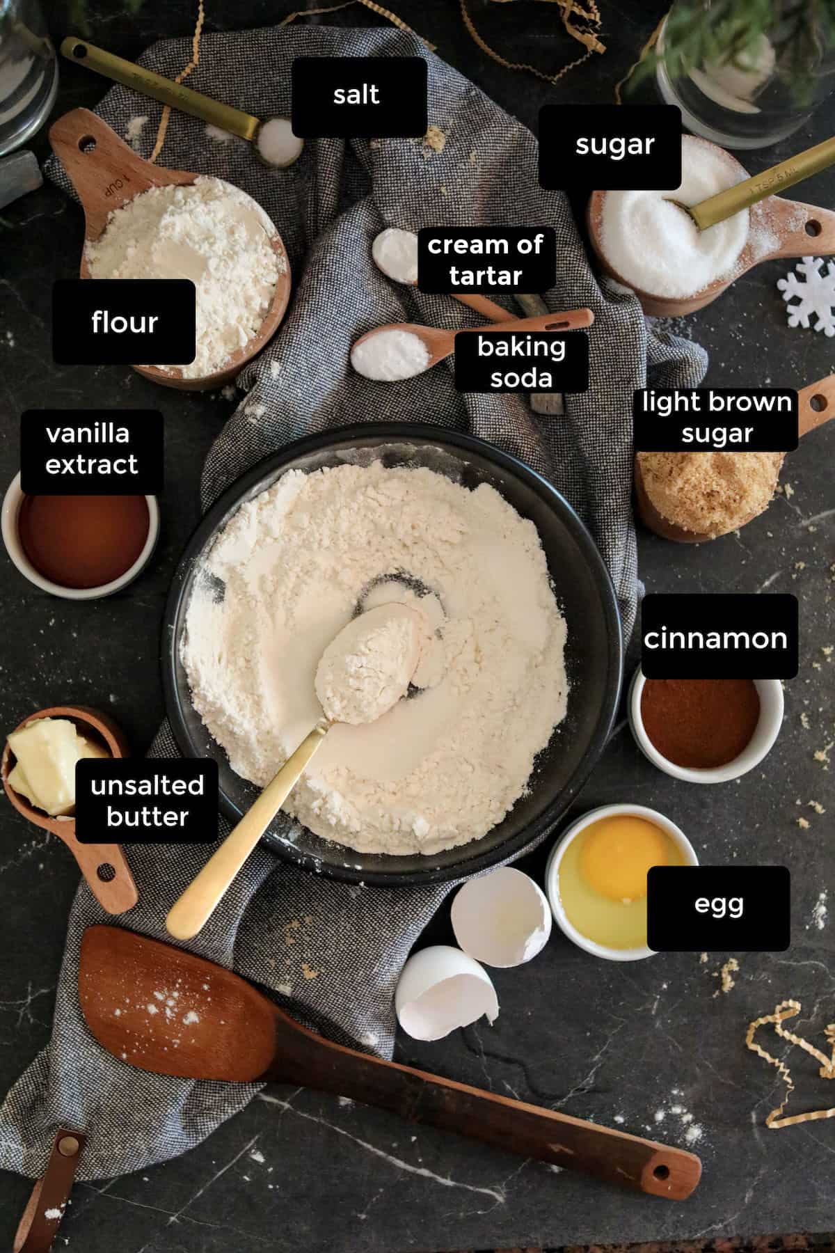 Ingredients to make Snickerdoodles.