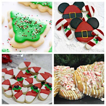 Decorated Christmas sugar cookies in a collage.