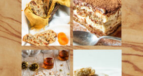 Collage of Italian desserts including tiramisu and cookies for Pinterest.