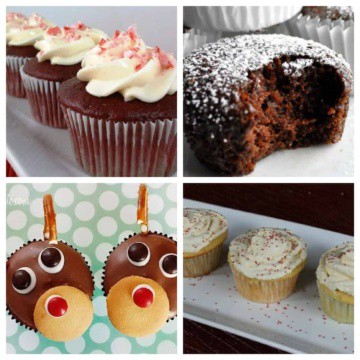 Christmas cupcakes in a collage.