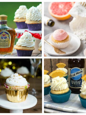 Boozy cupcakes in a collage.