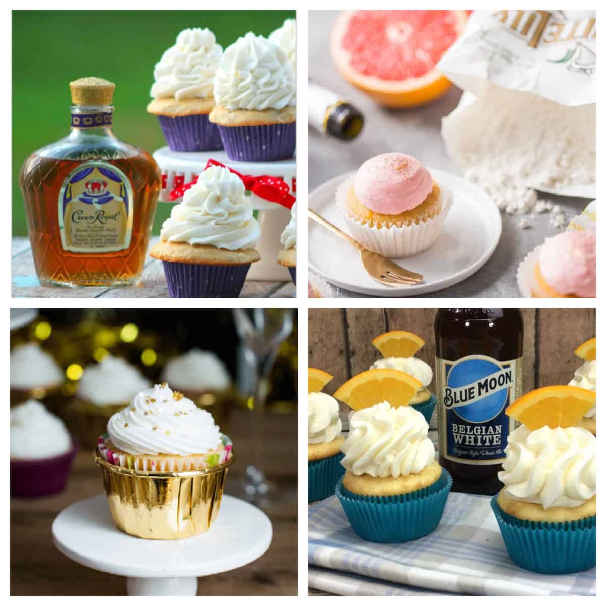 Boozy cupcakes in a collage.