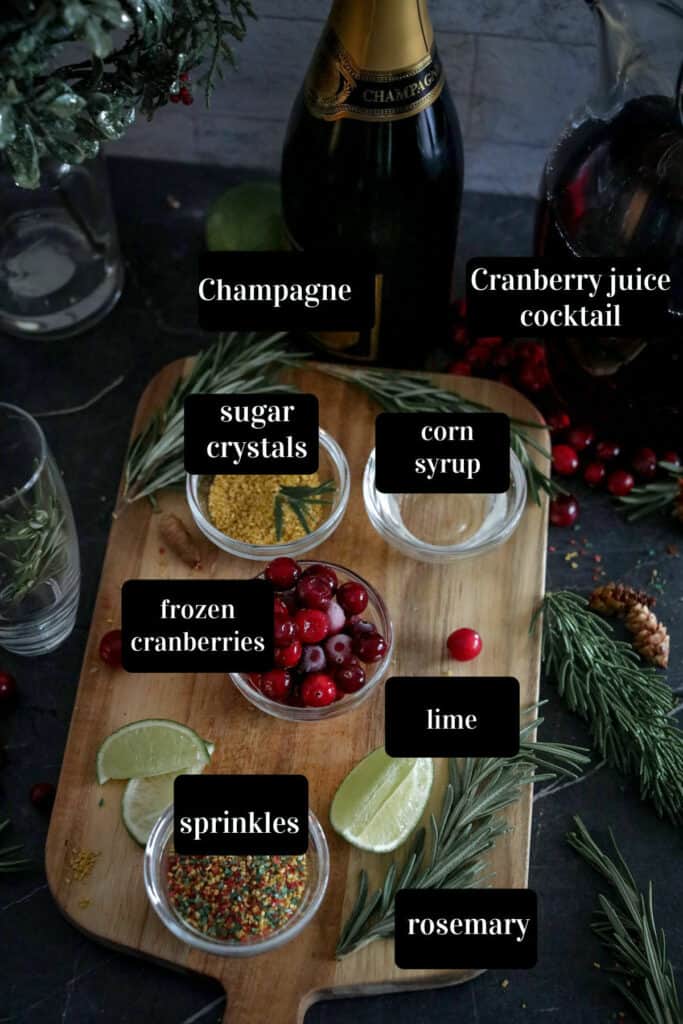 Ingredients for cranberry mimosa.