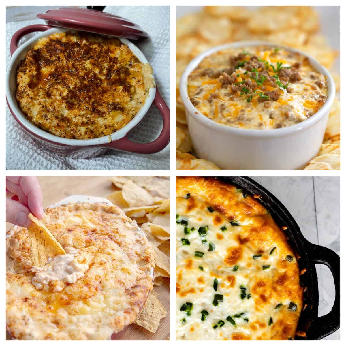 Four different Cream Cheese dips in a collage.