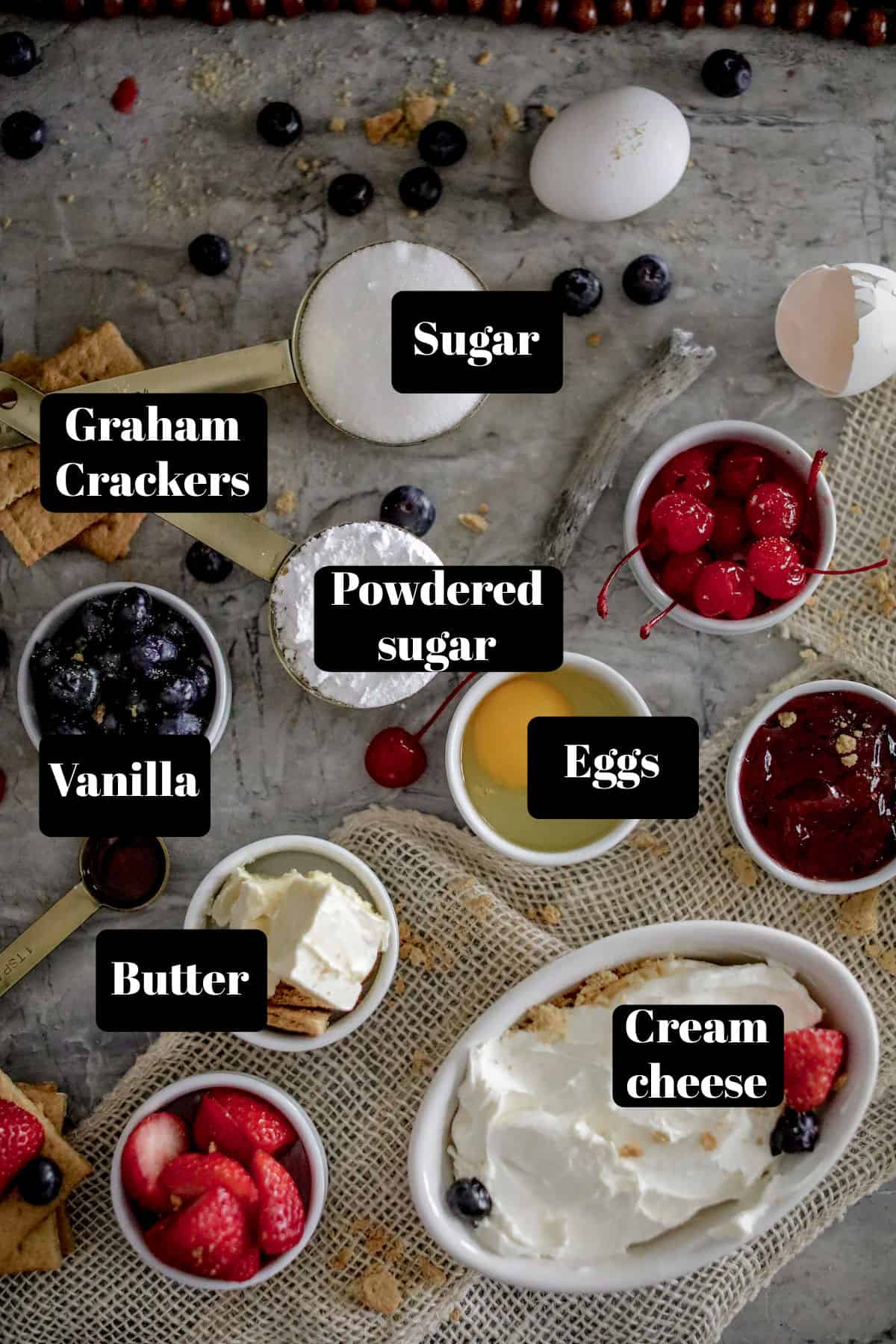 Ingredients for cheesecake bites.