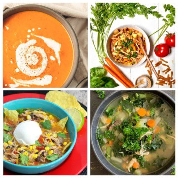 A collage of bowls of soup.