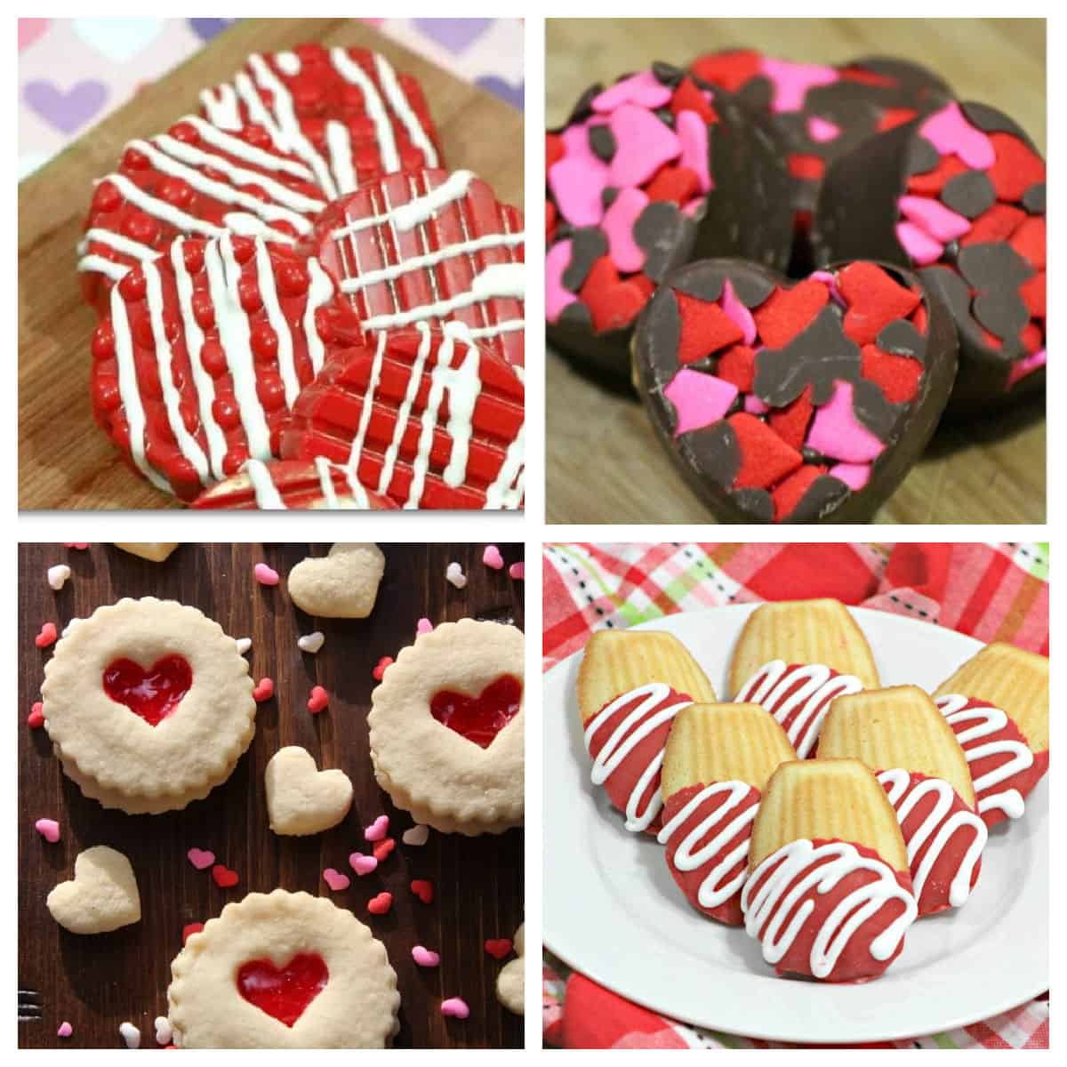 Collage of Valentine's Day cookies.