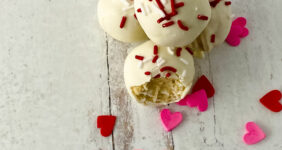 Cookie dough bites decorated for Valentine's Day Pinterest image.