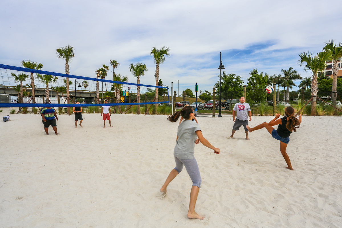 Beach volleyball at the Riverwalk.