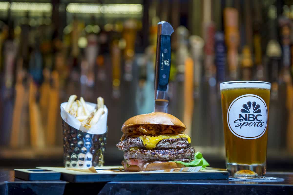 Burger at NBC Sport Grill restaurant in CityWalk Orlando Florida.