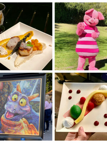Epcot Festival of the Arts 2022 collage of food and characters.