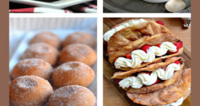 Churro cheesecake, tres leches, churro muffins, and dessert tacos in a collage for Pinterest.