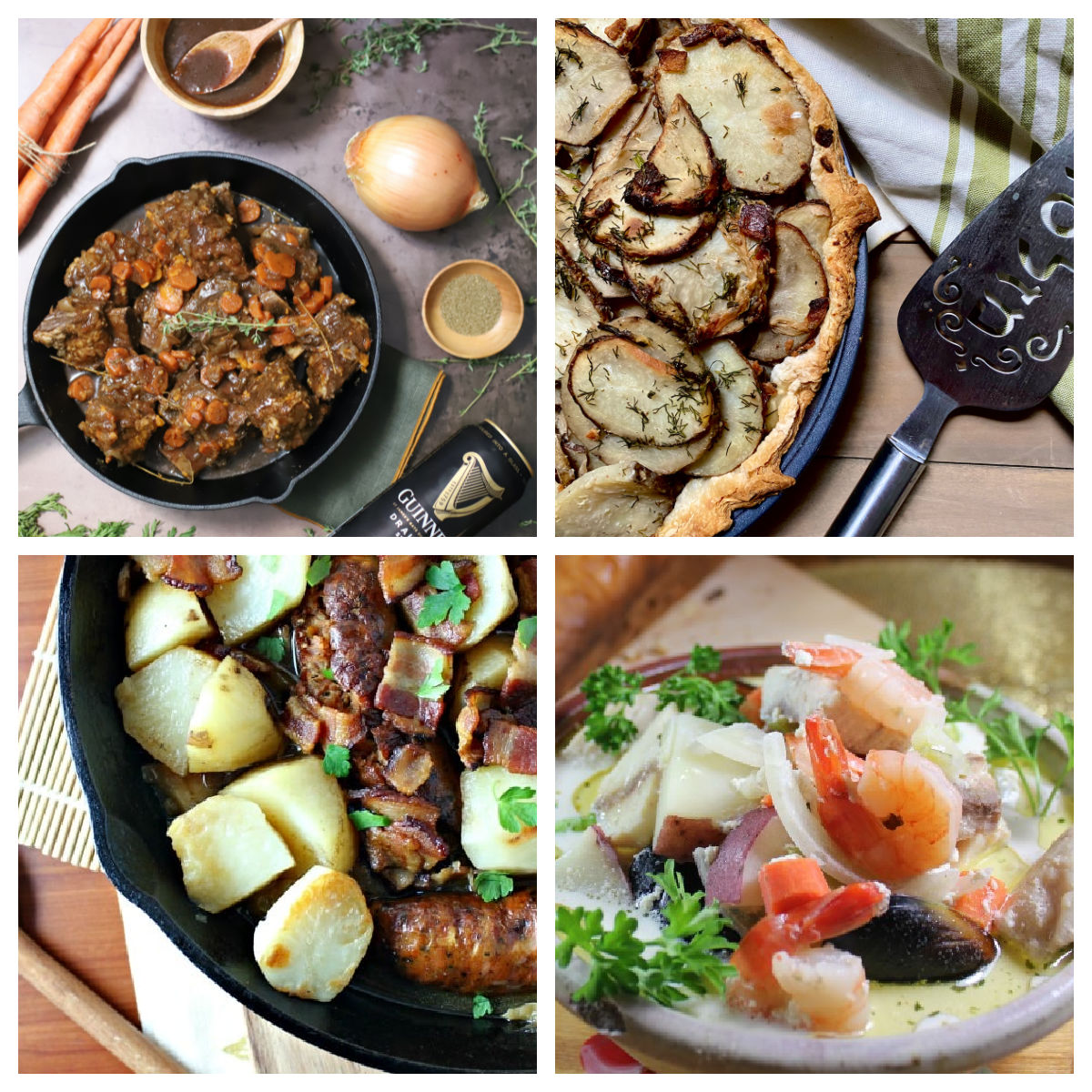 St. Patrick's Day dinner recipe ideas collage.