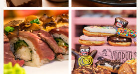 Collage of restaurants in CityWalk Orlando Florida for Pinterest.