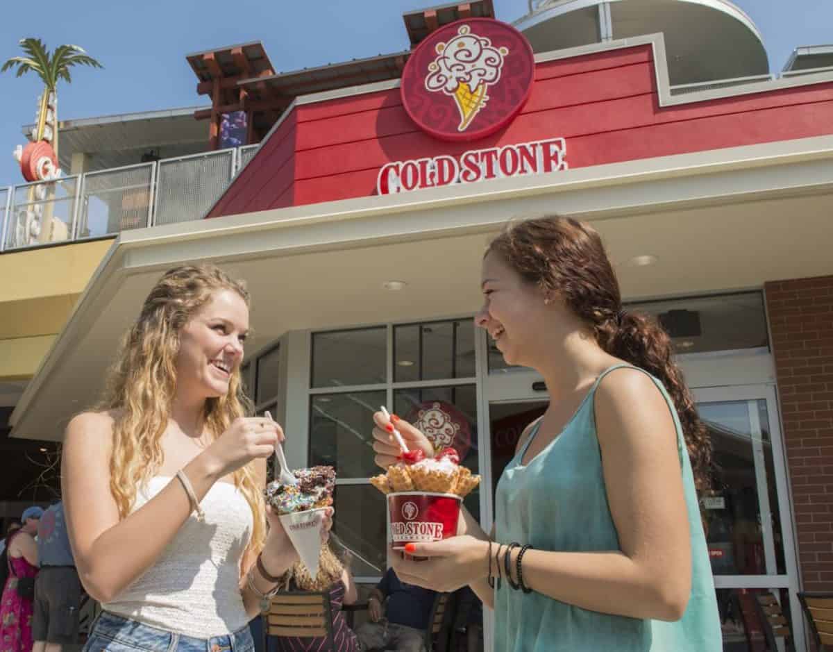 Two women at Cold Stone restaurant in CityWalk Orlando Florida.